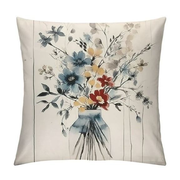 Creowell Gray Blue Floral in Jar Pillow Case Short Plush Pillowcase 1 Piece White