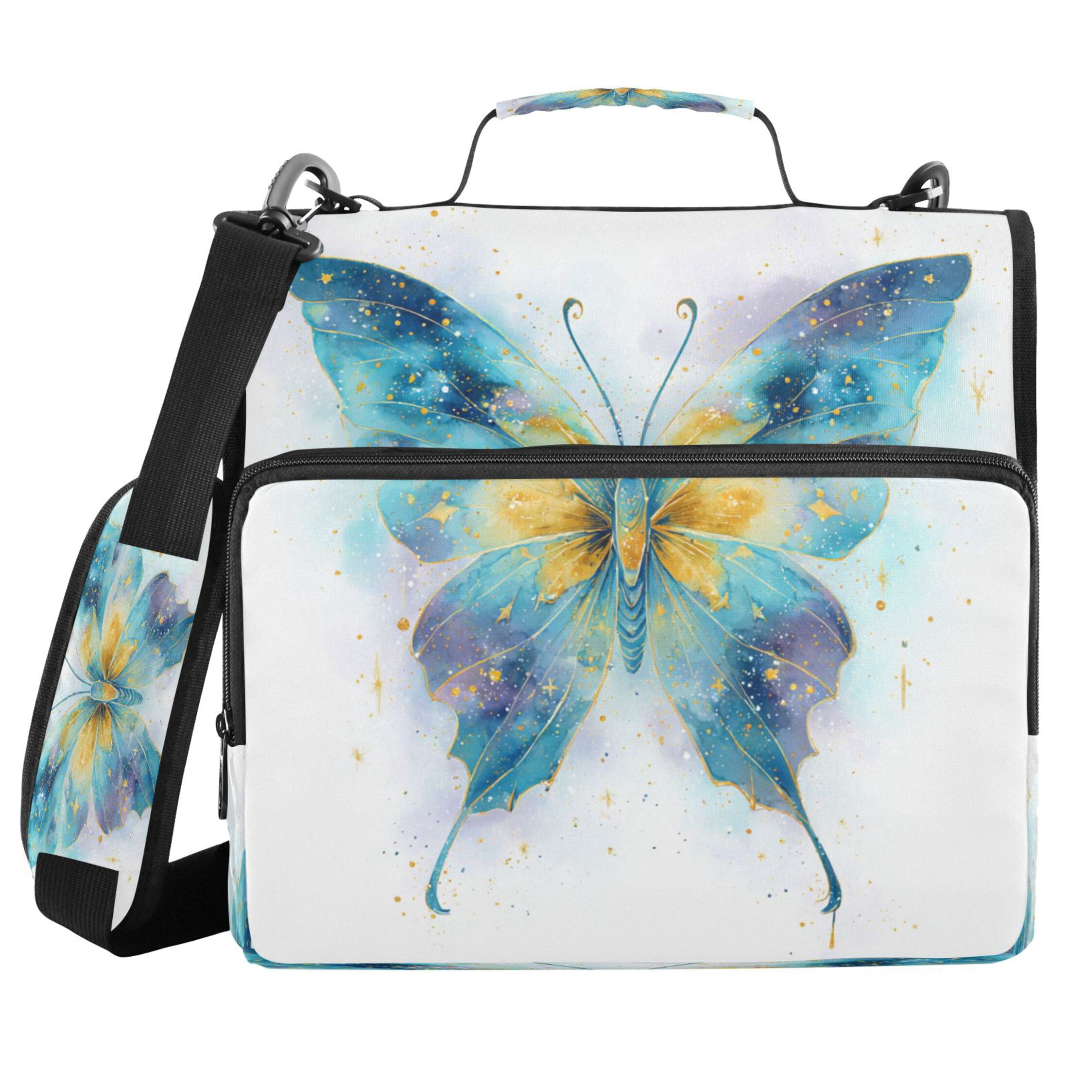 3 Ring Zipper Binder Stationery Organizer for Study Work Home Travel, All-Purpose File Folder Storage Bag for Daily Document Organization Nocturnal Azure Butterfly