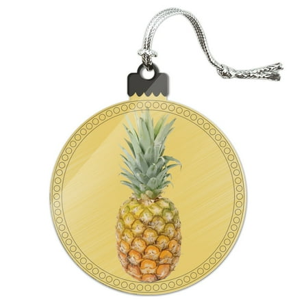 Holiday Williamsburg Fruit - Pineapple Fruit on Yellow Tropical Background Acrylic Christmas Tree Holiday Ornament
