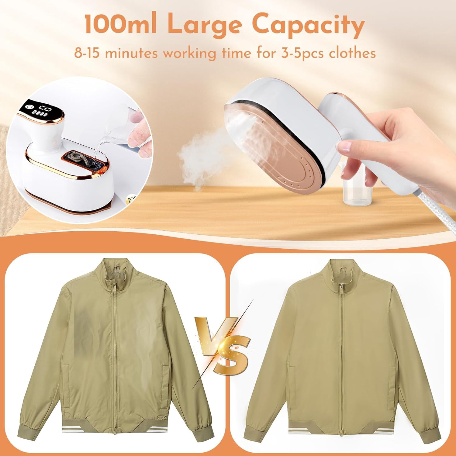 Travel Iron Steamer for Clothes, 2 in 1 Dry and Wet Mini Portable Clothing Steam, 1000W Foldable Handheld Garments Steamer Iron 4Mode with LCD Display, 9s Fast Heat-up, 180° Swivel Wrinkles Remover