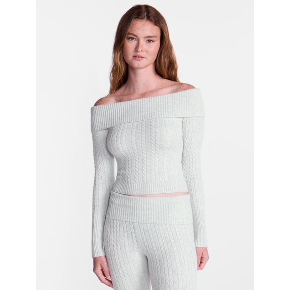 No Boundaries Cable Knit Off The Shoulder Sweater, Women's XXS-XXL
