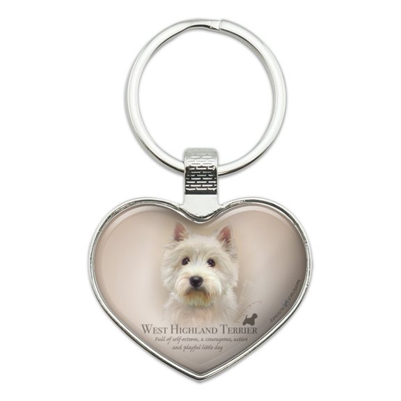 West Highland Terrier Westie Dog Breed Heart Love Metal Keychain Key Chain Ring