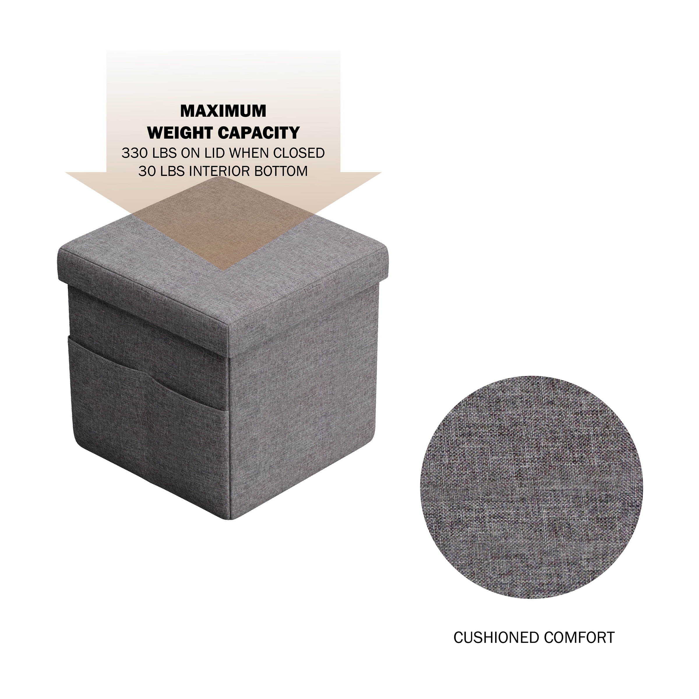 Lavish Home Set of Two 15-Inch Folding Ottomans with Storage Pockets (Dark Gray)