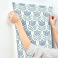 thumbnail image 4 of Chesapeake Cathal Blue Tulip Block Print Wallpaper, 20.5-in by 33-ft, 4 of 5