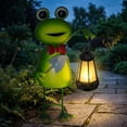 thumbnail image 3 of Solar Garden Lights Frog Statue, 13.78in Green Grower Frog Figurine with Solar Lantern Lights, Big Metal Frog Decorative Stakes for Home decor,Patio,Porch,Yard Art, 3 of 7