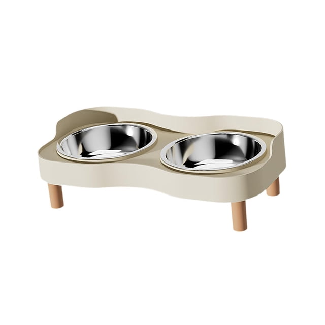 Comedero elevado para gatos con 2 cuencos de acero inoxidable, suministros para mascotas, resistente a salpicaduras, juego de comedero y bebedero para Beige Blanco