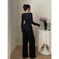 thumbnail image 4 of EASYBRAUS Women V Neck Long Sleeve Wide Leg Jumpsuit Elegant Casual Office Outfit, 4 of 5