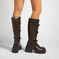 thumbnail image 2 of Platform Riding Boots for Women Trendy Buckle Strappy Lug Sole Chunky Heel Round Toe Mid Calf Boots, 2 of 7