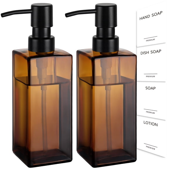 GM GMISUN Amber Glass Soap Dispenser, 2 Pack Hand & Dish Soap Bottle, 12oz with Stainless Steel Pump