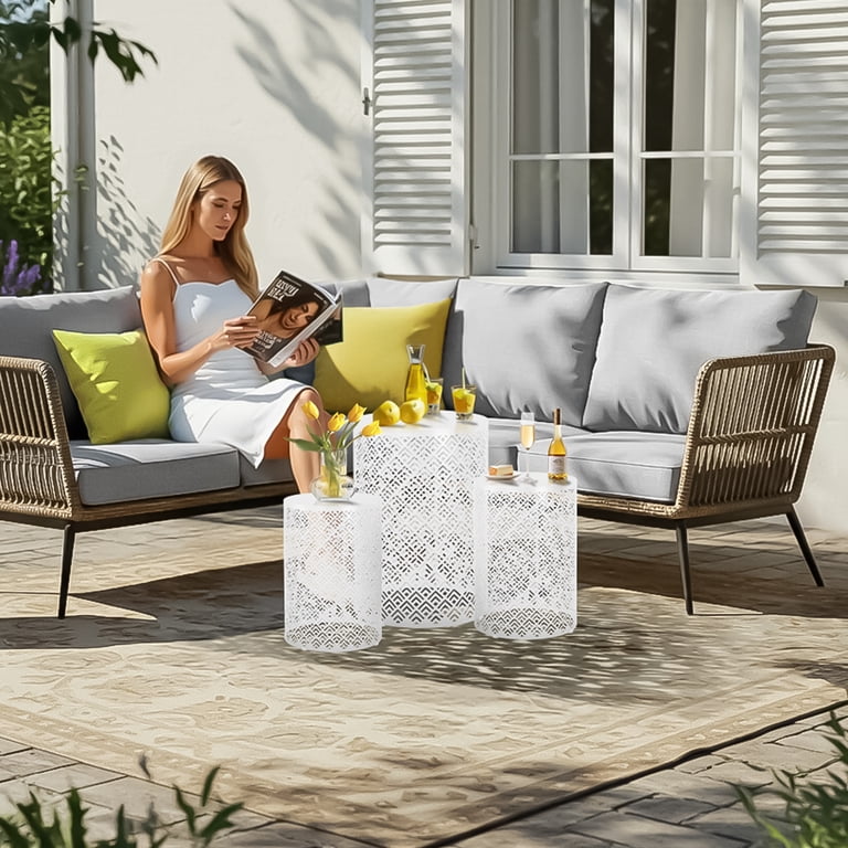 Ktaxon Set of 3 Nesting Stackable Patio Accent Tables, Round