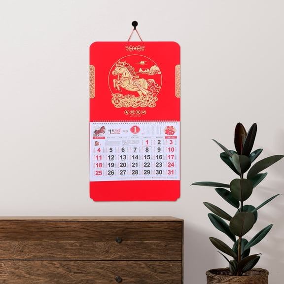 RENACLIPY Year of The Horse Wall Calendar Red Artistic Chinese Lunar Planner