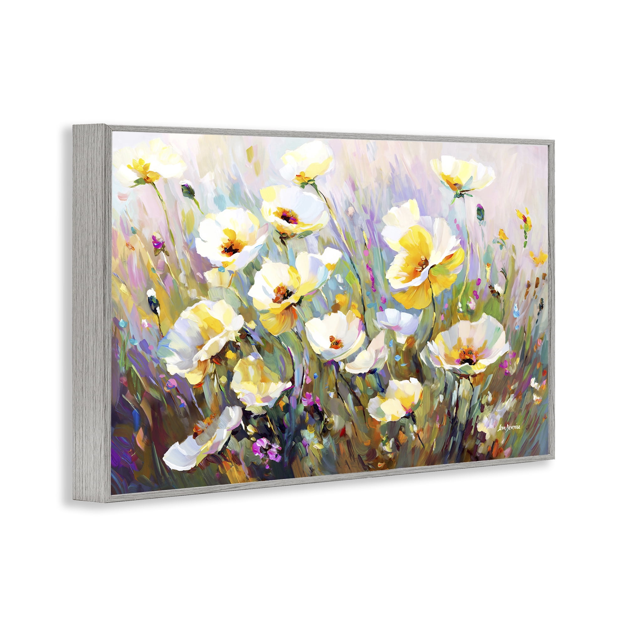 Stupell Industries Sunlit Petals Embrace Botanical & Floral Painting Gray Framed Art Print Wall Art, 18 x 12