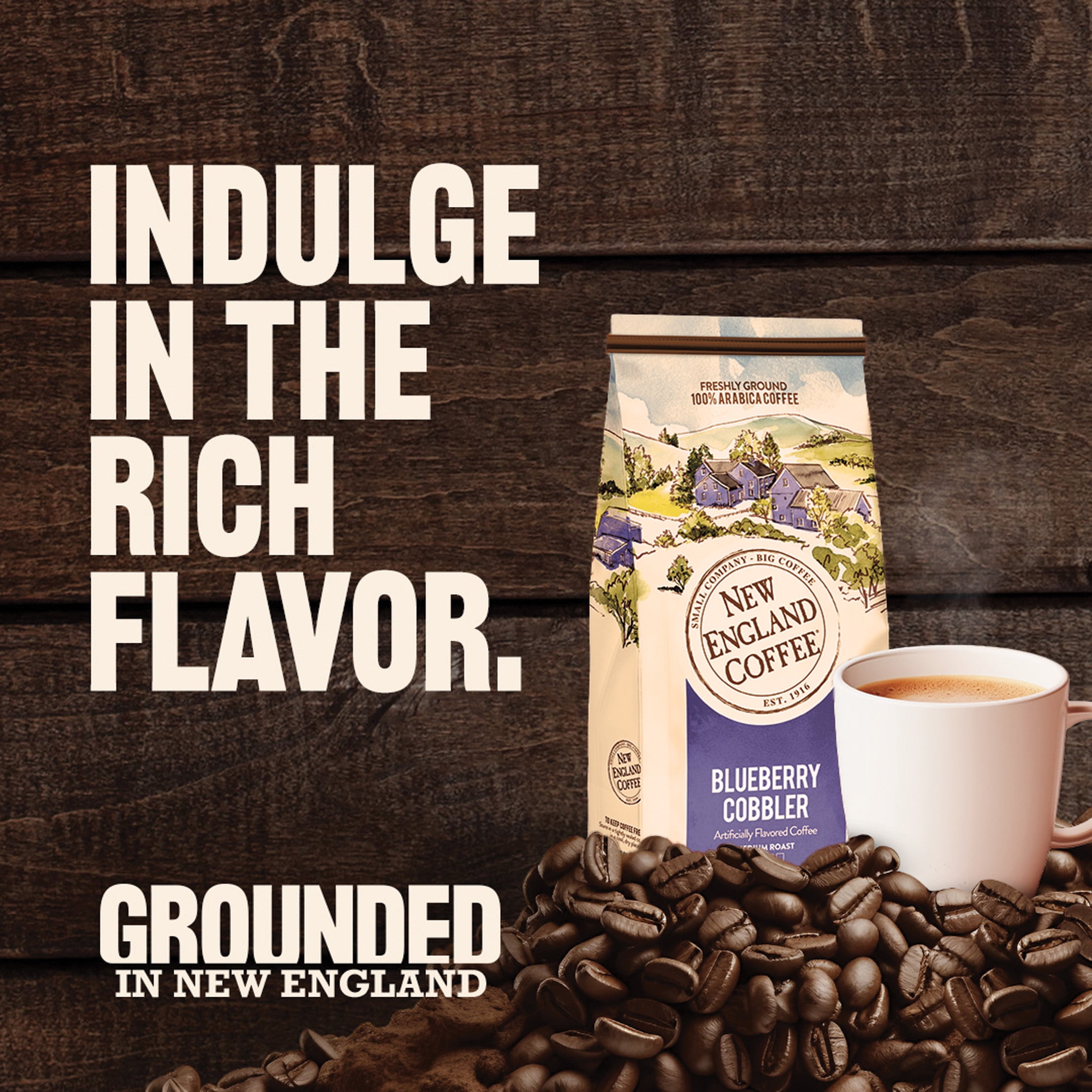 (6 pack) New England Coffee Blueberry Cobbler Blend Medium Roast Ground Coffee, 11 oz