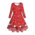 thumbnail image 3 of 4- 12Y Girls Christmas Long Sleeve Twirly Dresses Little Girls Casual Party Dress Holiday Xmas Floral Pleated Midi Dresses, 3 of 4