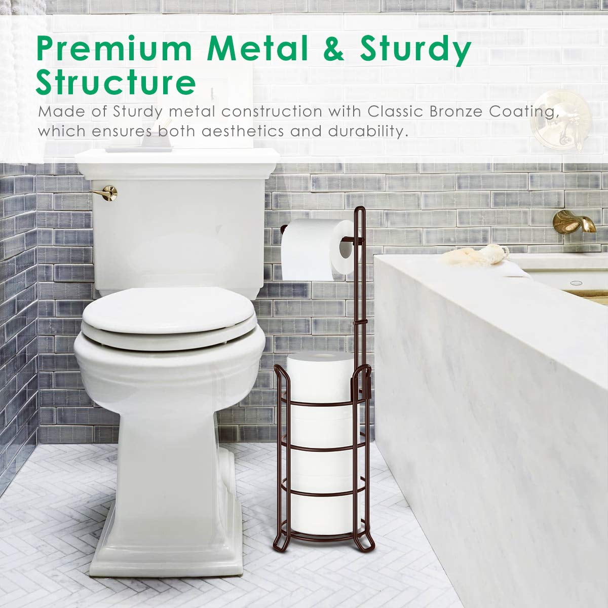 Toilet Paper Holder Toilet Paper Stand and Dispenser for 3 Spare Rolls Metal Wire Free-Standing Toilet Tissue Paper Roll Storage Shelf Bathroom Accessories Storage Organizer Black