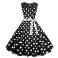 thumbnail image 2 of Jinhomg Women's 1950s Vintage Dresses Casual Comfy Crew Neck Patchwork Mini Dress Cute Polka Dot Printed Evening Party Dresses Black L, 2 of 10