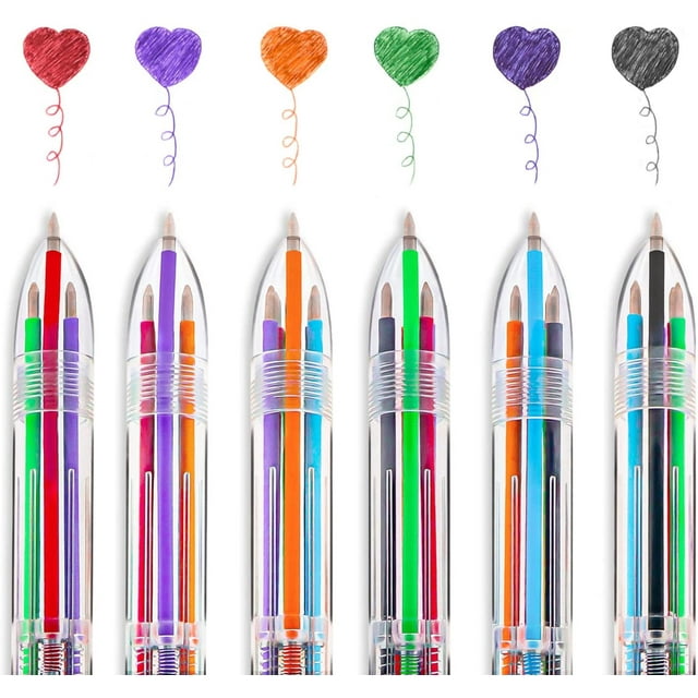 12 Pack 0.5mm 6-in-1 Multicolor Ballpoint Pen, 6-Color Retractable Ballpoint Pens for Office School Students
