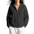thumbnail image 3 of Womens Zip Up Hoodie Bomber Jacket Cable Textured Crop Sweatshirt Coat with Pockets Fall Outerwear, Dark Gray|Hooded XL, 3 of 8