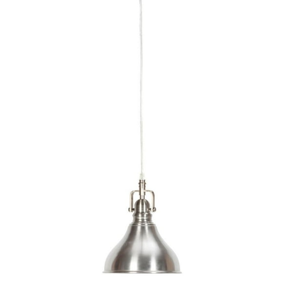 Dryden 1-Light Plug-In or Hardwire Pendant, Brushed Steel Finish, 15ft Clear Cord, In-Line On/Off Switch