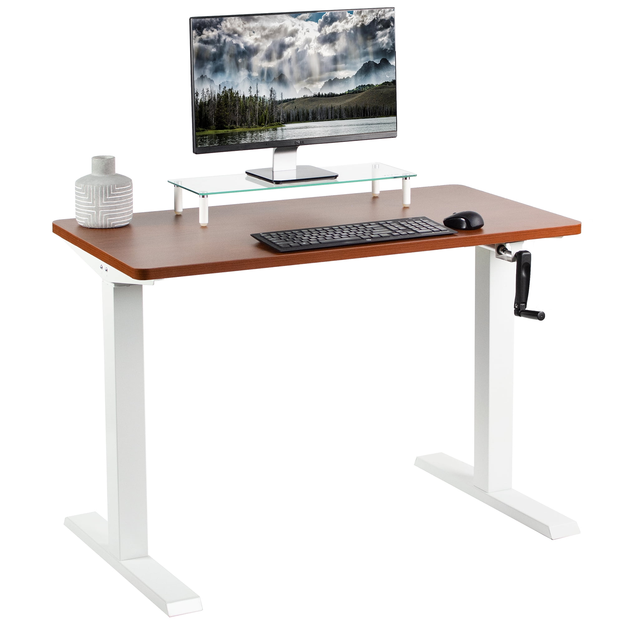 White Table Top Height Adjustable Standing Workstation with Foldable Handle VIVO Manual 43” x 24” Stand Up Desk Black Frame DESK-KIT-MB4W 