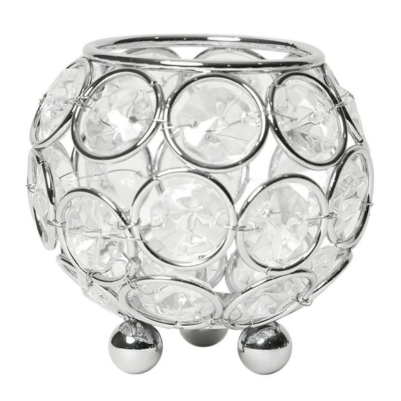 Elegant Designs 3" Elipse Crystal Circular Bowl Candle Holder, Flower Vase, Wedding Centerpiece, Chrome