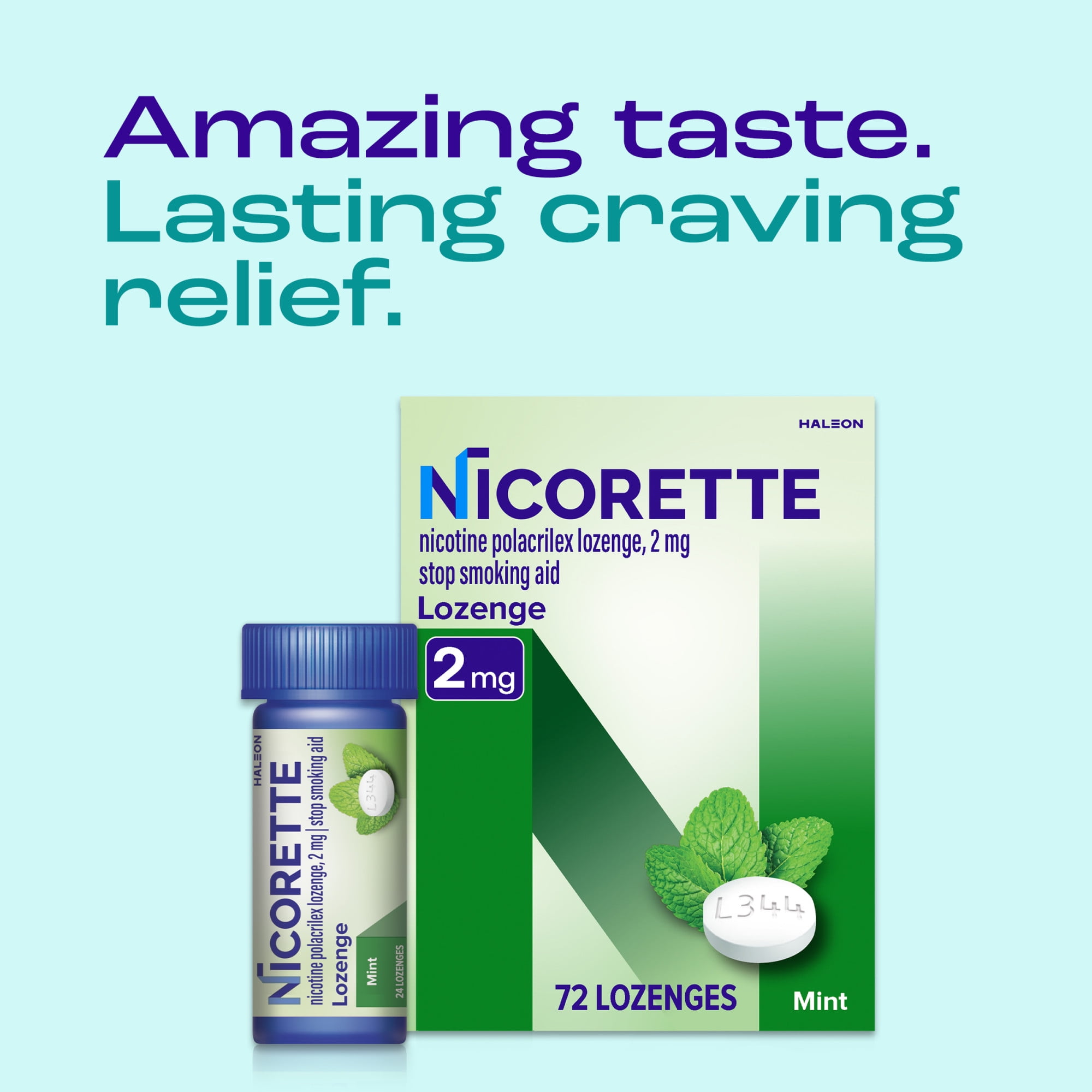 Nicorette 2mg Nicotine Lozenges, Mint Flavor, Stop Smoking Aids, 72 Count  Pack