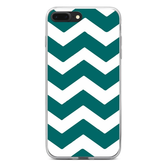 DistinctInk Clear Shockproof Hybrid Case for iPhone 7 PLUS / 8 PLUS (5.5" Screen) - TPU Bumper, Acrylic Back, Tempered Glass Screen Protector - Teal White Stripes - Stripes Pattern