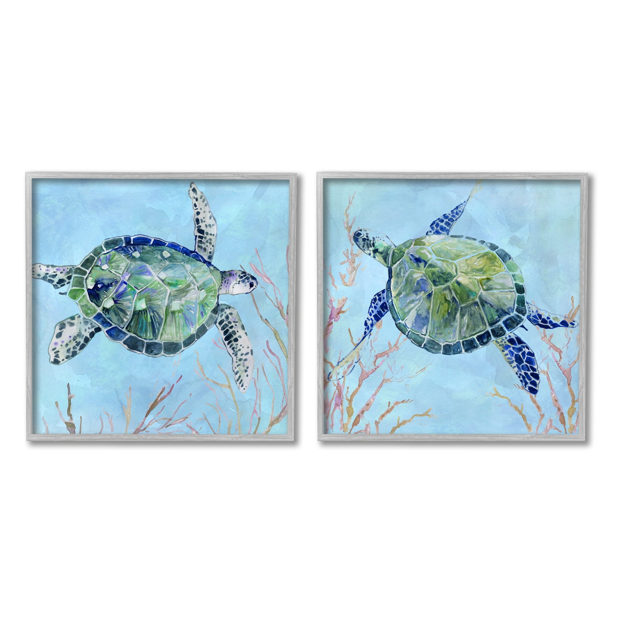 Stupell Indtries Abstract Blue Green Sea Turtles Deep Sea Coral,12 x 12,Design by Carol Robinson