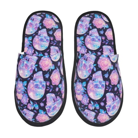 Balery crystal Skull flower Slient Indoor Furry Fleece Comfort House Shoes Soft Non-Slip Home Shoes Cotton slippers House Slippers-- Medium