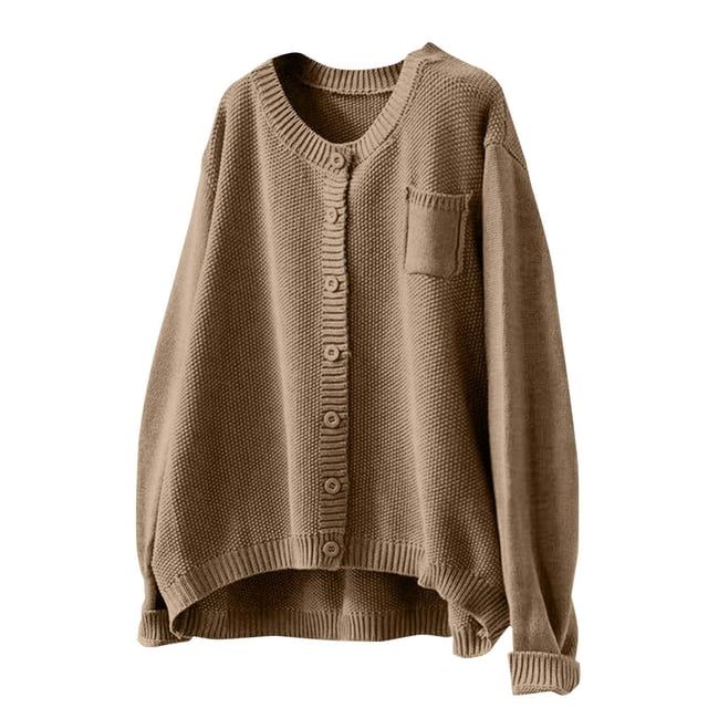 Duoif Cardigans pour Femmes en Coton Tricoté Veste Automne Vêtements Rétro Littéraires Ample Décontracté à Manches Longues Chandail Veste Automne Vêtements Décontractés Pulls pour Femmes Kaki G