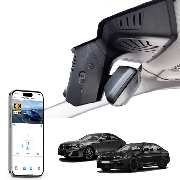 Mangoal 4K Dash Cam Starvis Sensor Fit for BMW 5 Series Gen7 G30 G31 G38 2018 2019 2020 2021 2022 2023 Select 2017 M5 F90(Model B), OEM Style, WiFi & APP, GPS, 64GB Card
