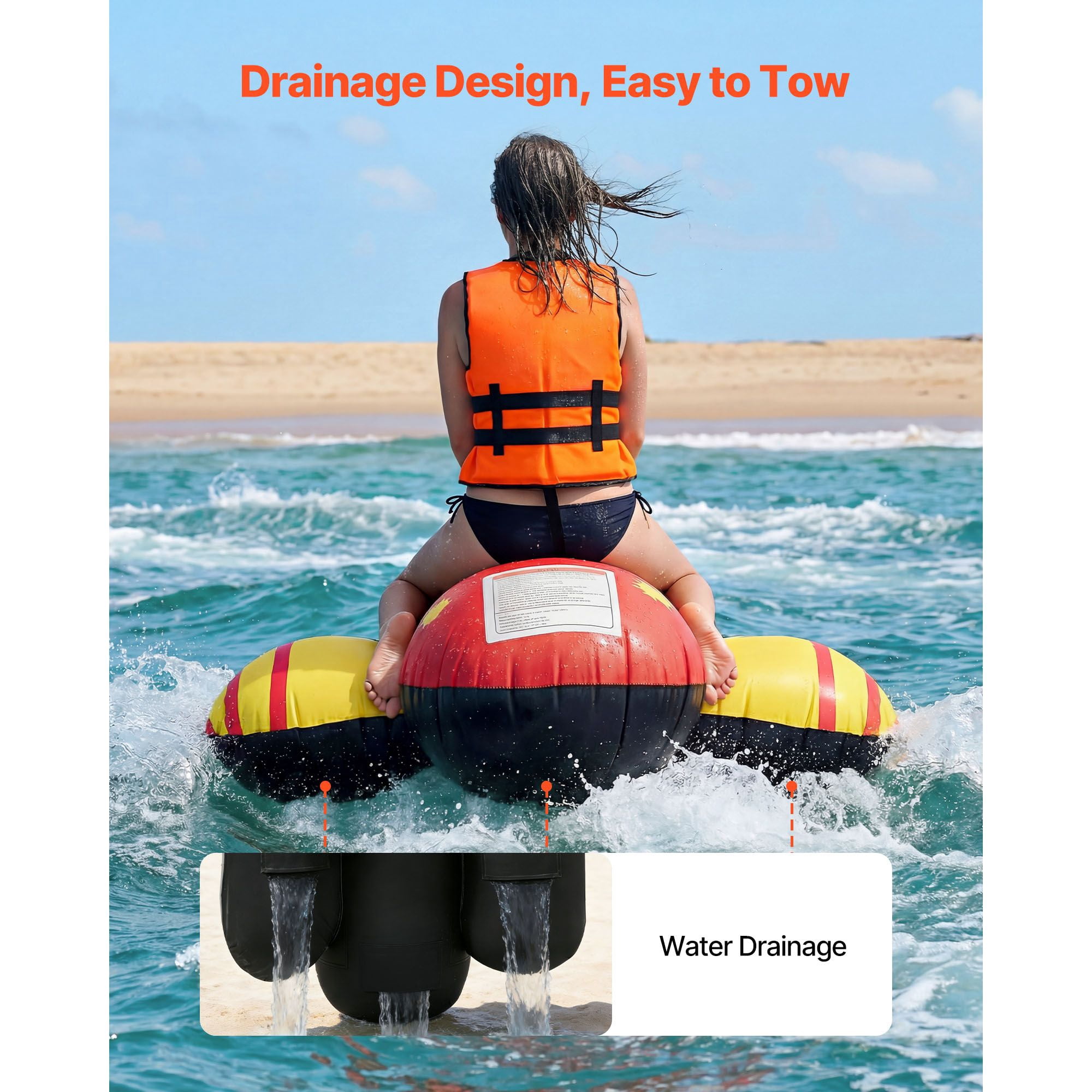 Boating tug for 5 people, 850 lb inflatable water sports tube with nylon cover and padded handle