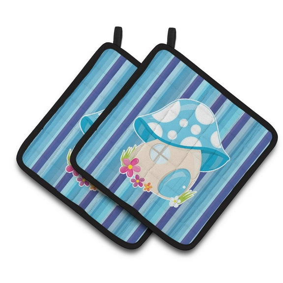 Fairy House Blue Stripes Pair of Pot Holders