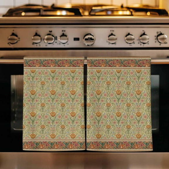 Boho Geometric Abstract Floral Kitchen Towels Set of 1, Vintage Ethnic Flower Textured Absorbent Dish Towels for Kitchen, Microfiber Hand Towel, Quick Drying Tea Towel for Cleaning Dishcloths