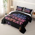 thumbnail image 3 of Feelyou Cartoon Soccer Football Twin Quilt Set for Teens, Eat Sleep Repeat Twin Coverlet Set, Black Blue Pink, 2pcs, 3 of 7