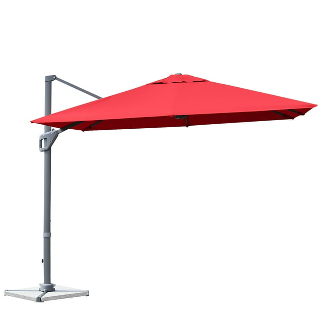 Costway Parasol Déporté de Patio 10 X 10 Pi en Aluminium, Rotation 360°, Inclinaison, Bourgogne