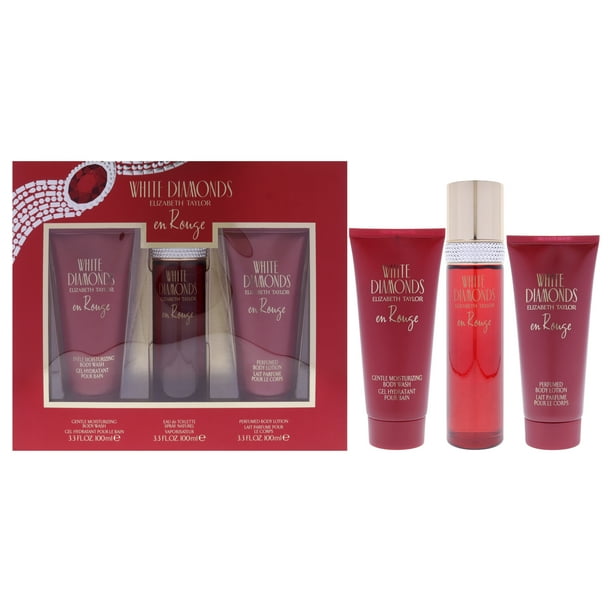 Juego de Regalo Elizabeth Taylor White Diamonds en Rouge 3 piezas Spray EDT 3.3 Oz Loción Corporal 3.3 Oz Gel de Baño 3.3 Oz