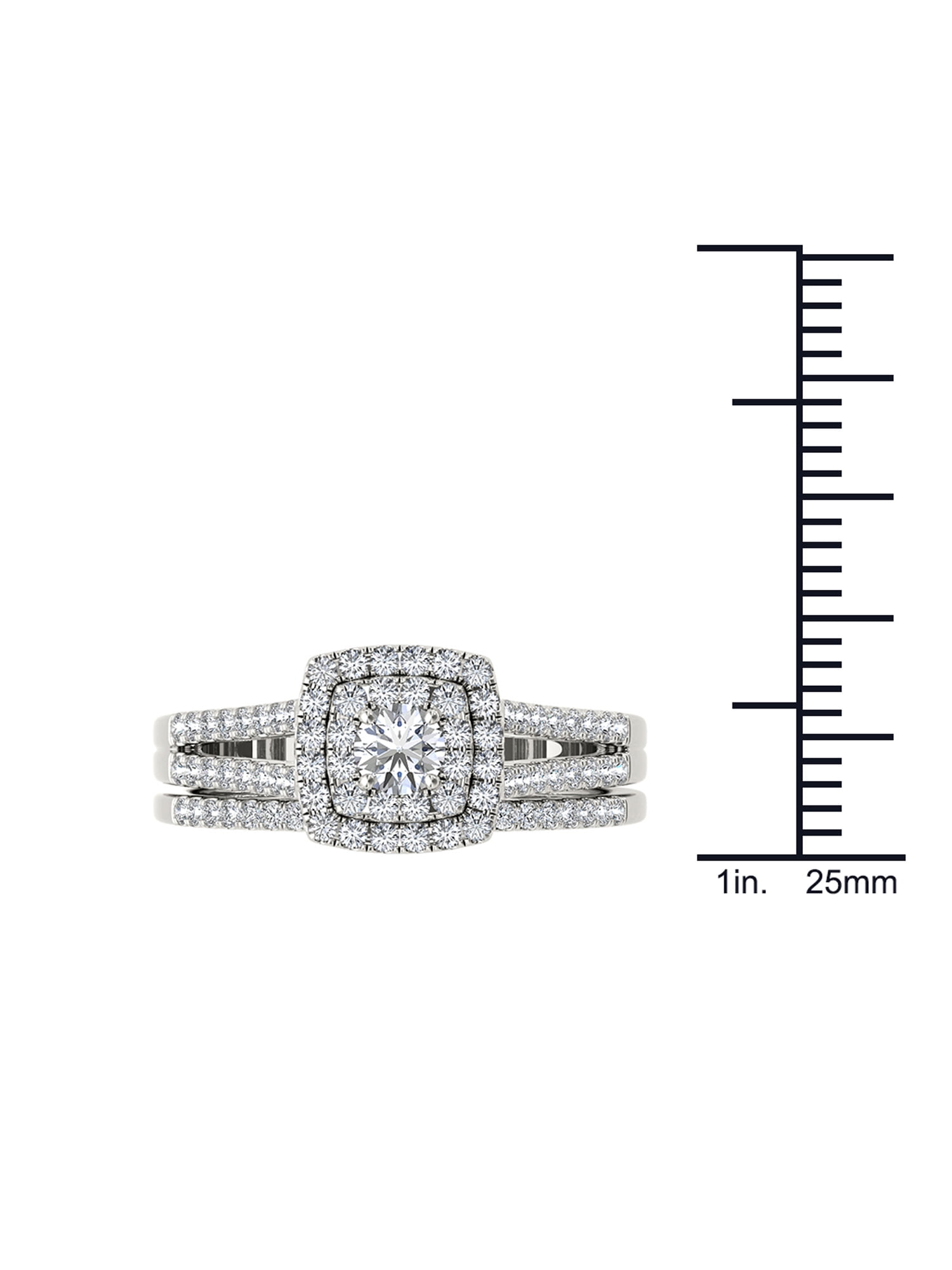 3/4Ct Diamond 10k White Gold Double Halo Engagement Ring Set