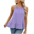 thumbnail image 2 of Otntypg Halter Tank Tops for Women Cute Summer Sleeveless Ruffled Blouses Loose Fit Casual Dressy Camisole Beach Vacation Outfit Clothes Purple S, 2 of 9