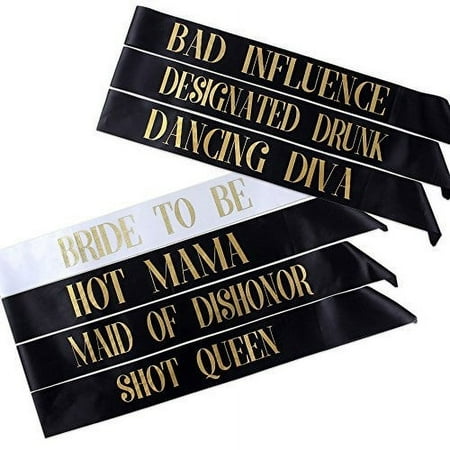 7 Bachelorette Sashes- 6 Bride Tribe Sashes and 1 Bride To Be Sash (Black)