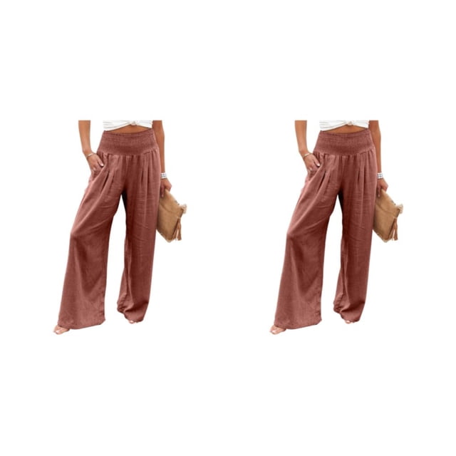 Pantalones Sueltos Minnieouse para Mujer de Verano Primavera con bolsillos Pierna ancha cintura alta naranja Rojo S 2Conjunto