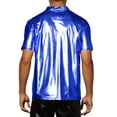 thumbnail image 3 of INSPIRE CHIC Metallic T-Shirt for Men's Stand Collared Shiny Disco Party Polo Tops S Blue, 3 of 6
