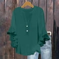 thumbnail image 2 of Tumotour Summer Tops For Women V Neck Tops Dressy Button Casual 3/4 Tiered Lace Bell Sleeve Work Blouses Solid-Color Loose Shirts Solid Color Cute Tshirts, 2 of 6