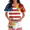 thumbnail image 3 of Iaqnaocc 4th of July Scrub Tops Women USA Flag Striped Floral Print Nurse Working Uniforms Trendy V Neck Side Slits Scrub Shirt Party Short Sleeve Medical Workwear with Pockets Vermilion 3XL, 3 of 4