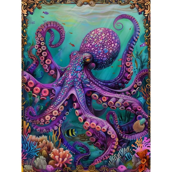 DIY 5D Diamond Art Sea Octopus Paint with Full Drill Round Diamond Gems Painting by Number Kits for Adults Art Craft Home Wall Decor 15.8x19.8in