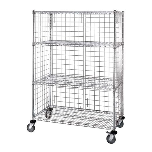 Quantum Storage Systems M2448C46E Wire Enclosed Panel Cart Shelves Chrome 4 Shelves 69" H x 48" W x 24" D