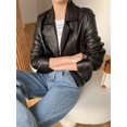 thumbnail image 3 of Abrigo de piel natural de oveja para mujer, chaqueta de moto de cuero genuino con cuello entallado y cremallera corta de lujo a la moda, chaqueta femenina, 3 of 5