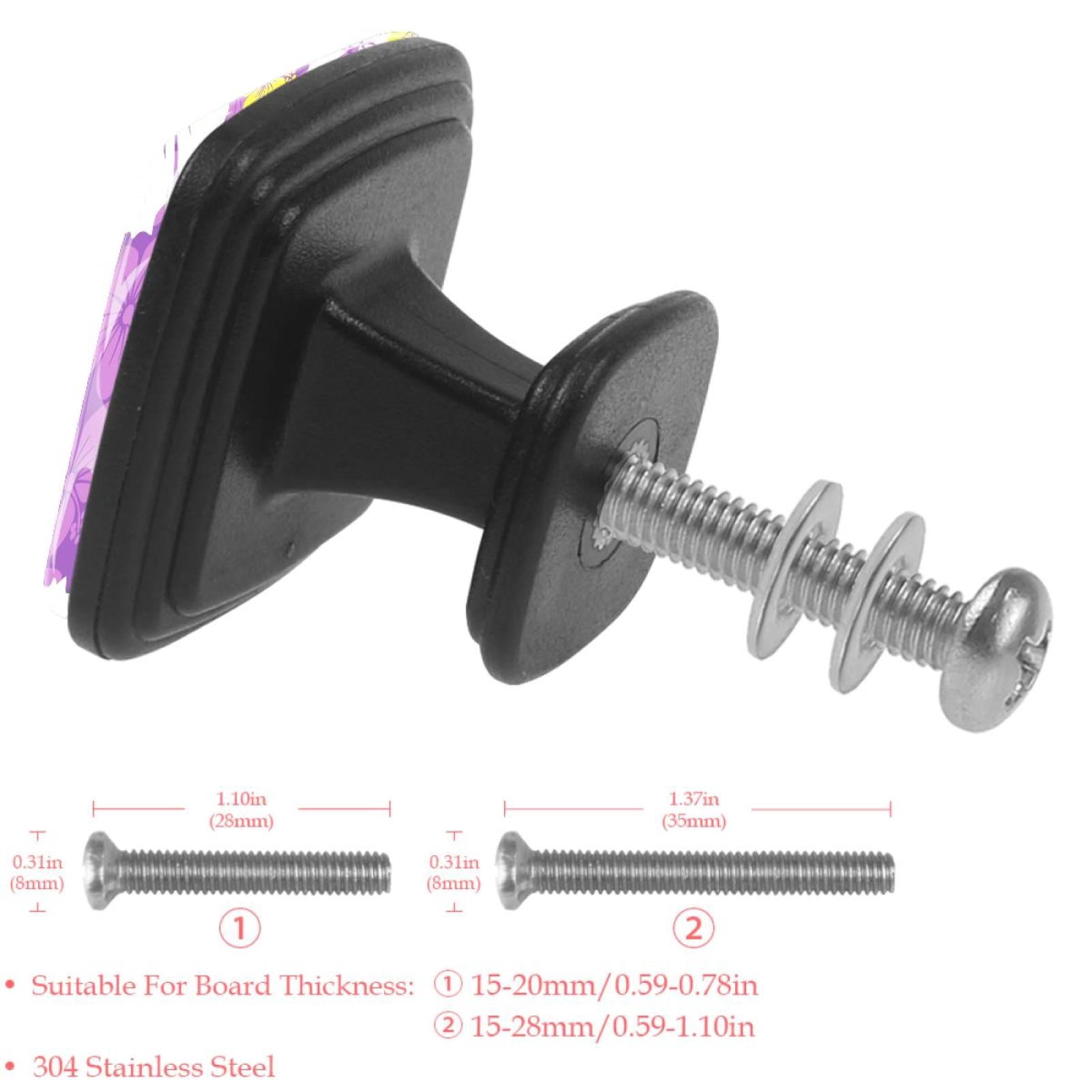 4 Pcs Square Cabinet Handle Cupboard Knob Drawer Pulls Handle Tropical Purple Floral Drawer Knobs with Screws Furniture Decoration