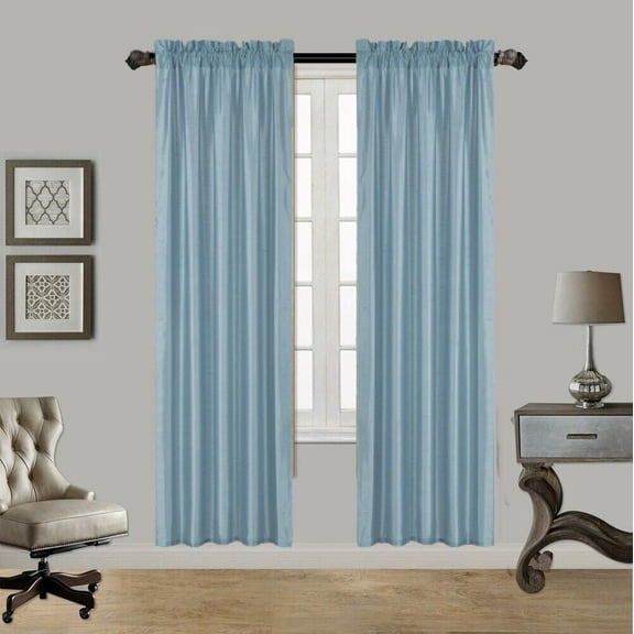 2PC MR2 LIGHT BLUE SOLID SILK SEMI SHEER ROD POCKET WINDOW CURTAIN PANEL LIGHT FILTERING 55" W X 95" L EACH PC