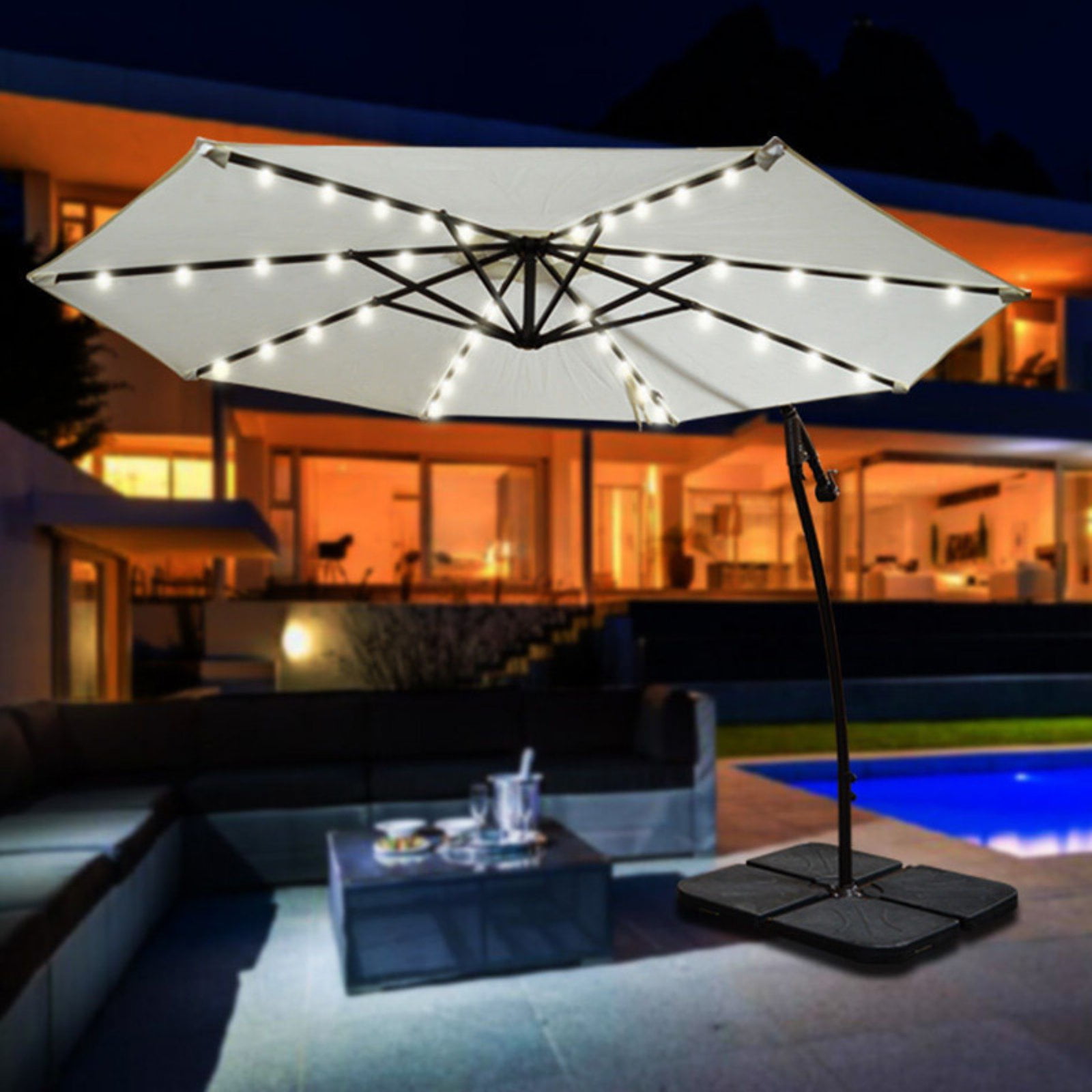 Sunrise Umbrella 9 Ft Cantilever Offset Solar 40 Led Lighted Aluminum